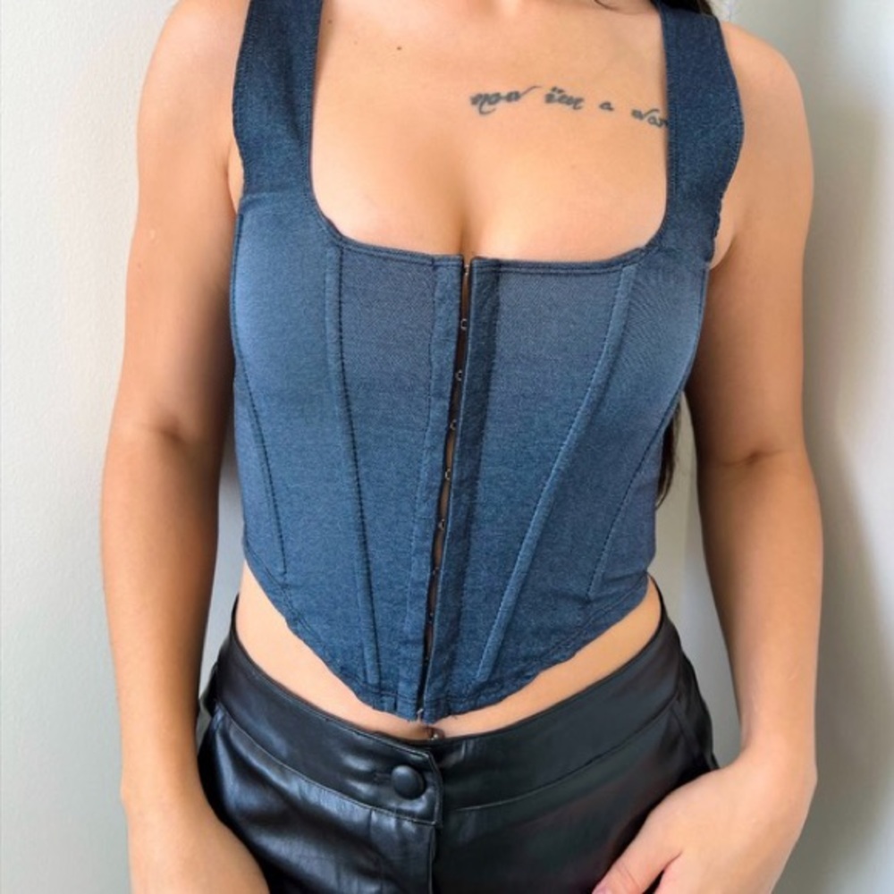 Denim/ chambray corset top, size small